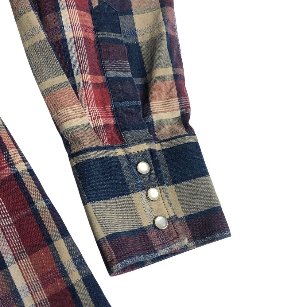 Vintage 90s Wrangler Pearl Snap Shirt Mens XL Plaid Cotton Western Cowboy‎ Rodeo - Picture 8 of 15